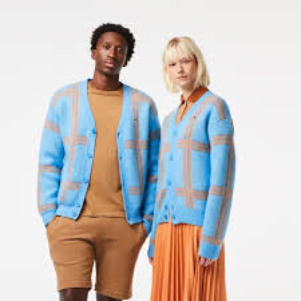 Lacoste Unisex  Knit  Big Tartan Plaid Jacquard V-Neck Cardigan size XXS/S